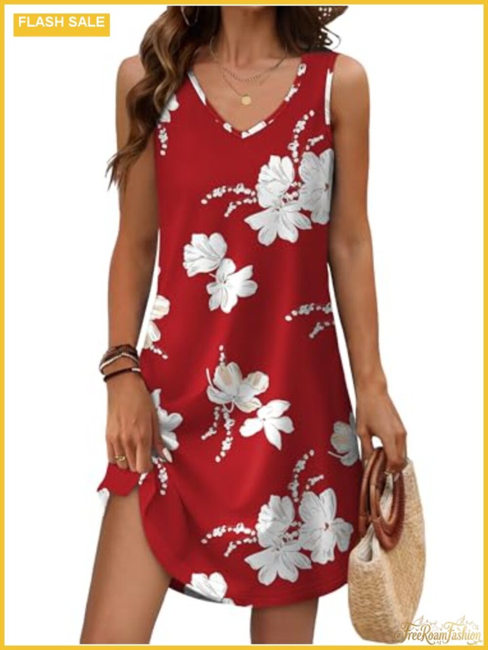 Womens Loose V Neck Sleeveless Summer Sundress Swimsuit Coverup Vacation Dress